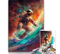Jigsaw Puzzles for Teenagers 1000 Piece Astronaut Space Surfing Teenager Puzzles,Educational Games Home Decoration Suitable for Desktop Decoration 26x38cm