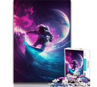 Jigsaw Puzzles for Teenagers 1000 Piece Astronaut Surfing,Help The Brain Exercise Addictive Toys to Cultivate Patience Artists Collection,Fine Art (38x26cm)