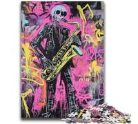 Jigsaw Puzzles for Teenagers 1000 Piece Basquiat-style Saxophone Player Learning Educational Toys Family Games Educational Game for Birthday, Chrismas 26x38cm
