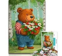 Jigsaw Puzzles for Teenagers 1000 Piece Bear Holding Flowers 1000 Pieces for Adults,Challenging Difficult Deal As Gifts for The Whole Family (size 38x26cm)