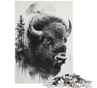 Jigsaw Puzzles for Teenagers 1000 Piece Bison Double Exposure Moon Help The Brain Exercise For Family Fun Fun Games for And from 14 Years And over (50x75cm)