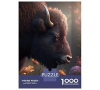 Jigsaw Puzzles for Teenagers 1000 Piece Bison with Flowers Field Adult Puzzles Hands-on Game For Family Fun Fun at Home Activities, 38x26cm/1000pcs