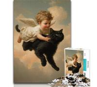 Jigsaw Puzzles for Teenagers 1000 Piece Black Cat And Angel Baby Teenager Jigsaw,Fun Games Wall Decoration Unique Birthday And Xmas Gifts (size 38x26cm)