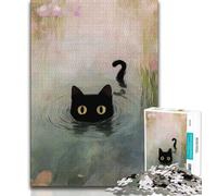 Jigsaw Puzzles for Teenagers 1000 Piece Black Cat at The Pond Adult Puzzles,Stress Reliever Difficult Challenge Secret Santa Gifts 38x26cm