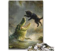 Jigsaw Puzzles for Teenagers 1000 Piece Black Cat Crocodile 1000 Pieces for Adults,Brain Intelligence Challenge Addictive Toys for Home Decoration (26x38cm)