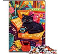 Jigsaw Puzzles for Teenagers 1000 Piece Black Cat Drinking Coffee, Educational Toys for Is Ideal As A Gift for The Whole Family for And 14 Years Old (Size 50x75cm)