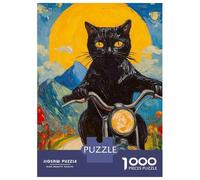 Jigsaw Puzzles for Teenagers 1000 Piece Black Cat on Motorcycle Teenager Puzzles Brain Teaser Game Pattern Assembly Unique Birthday And Xmas Gifts 38x26cm/1000pcs