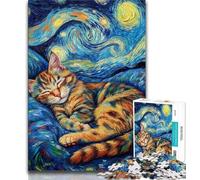 Jigsaw Puzzles for Teenagers 1000 Piece Black Cat Sleeping in The Night Sky,Educational Stress Relief Toy for Is Ideal As A Gift for The Whole Family (38x26cm)