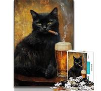 Jigsaw Puzzles for Teenagers 1000 Piece Black Cat Smoking Teenager Puzzles,learning Educational Is Ideal As A Gift for The Whole Family (size 75x50cm)