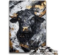 Jigsaw Puzzles for Teenagers 1000 Piece Black Gold Bull Adult Puzzles,Staycation Kill Time with Matching Poster And Trivia Sheet (26x38cm)