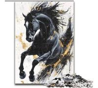 Jigsaw Puzzles for Teenagers 1000 Piece Black Golden Horse, Help The Brain Exercise Addictive Toys to Cultivate Patience Enhance Memory (Size 50x75cm)