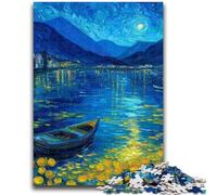 Jigsaw Puzzles for Teenagers 1000 Piece Boat Under The Night Sky Stress Reliever Staycation Kill Time with Matching Poster And Trivia Sheet 26x38cm