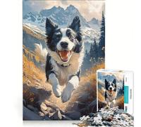 Jigsaw Puzzles for Teenagers 1000 Piece Border Collie Mountain Run, Impossible Game, Home Art Decor, Artists' Collection, Fine Arts 38x26cm