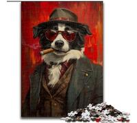Jigsaw Puzzles for Teenagers 1000 Piece Border Collie Smoking Decompressing Intellectual Educational Toy Perfect Decoration (size 50x75cm)