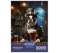 Jigsaw Puzzles for Teenagers 1000 Piece Boston Terrier Beer Dog Puzzles for Adults Toy Wall Decor A Work of Art Unique Birthday And Xmas Gifts 38x26cm/1000pcs