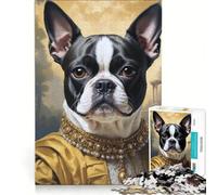 Jigsaw Puzzles for Teenagers 1000 Piece Boston Terrier Portrait in Renaissance Style, Impossible Game, Home Art Decor, Artists' Collection, Fine Arts 38x26cm