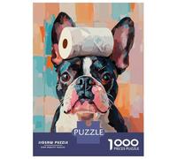 Jigsaw Puzzles for Teenagers 1000 Piece Boston Terrier with Toilet Paper Roll Teenager Puzzles Brain Teaser Game Pattern Assembly Unique Birthday And Xmas Gifts 52x38cm/1000pcs