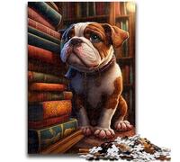 Jigsaw Puzzles for Teenagers 1000 Piece Bulldog on The Book Difficult And Challenge with Matching Poster And Trivia Sheet for Age 14 38x26cm