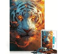 Jigsaw Puzzles for Teenagers 1000 Piece Burning White Tiger Tight Fit Piece Logic Fun Toy Quiet Fun Play Birthday Art Play (38x52cm)