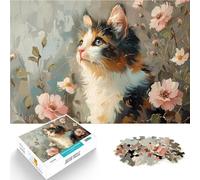 Jigsaw Puzzles for teenagers 1000 Piece Calico Cat in Bloom Oil Painting Für Familienspaß Wichtelgeschenke75x50cm