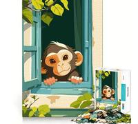 Jigsaw Puzzles for Teenagers 1000 Piece Cartoon Monkey Peeking Out Window Tight Fit Piece Logic Fun Toy Quiet Fun Play Birthday Art Play (38x52cm)