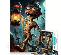 Jigsaw Puzzles for Teenagers 1000 Piece Cartoon Mummy with Lantern in Graveyard Tight Fit Piece Logic Fun Toy Quiet Fun Play Birthday Art Play (50x75cm)