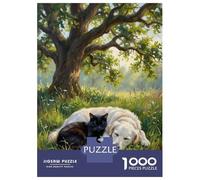 Jigsaw Puzzles for Teenagers 1000 Piece Cat And Dog Sleeping Under Tree Adult Jigsaw Fun Games Perfect Decoration Fun Activities at Home 38x26cm/1000pcs