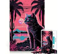 Jigsaw Puzzles for Teenagers 1000 Piece Cat And Nature Retrowave Tight Fit Piece Logic Fun Toy Quiet Fun Play Birthday Art Play (38x26cm)