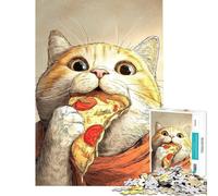 Jigsaw Puzzles for Teenagers 1000 Piece Cat Eating Pizza Slice Illustration Puzzle for Adults Fun Games Enhance Memory Challenging Game Gifts (size 38x26cm)
