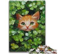 Jigsaw Puzzles for Teenagers 1000 Piece Cat in Green Leaves for And from 14 Years And over Play Toys Because It Is Ideal As A Gift for The Whole Family 50x75cm