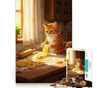 Jigsaw Puzzles for Teenagers 1000 Piece Cat Making Pasta in Kitchen Tight Fit Piece Logic Fun Toy Quiet Fun Play Birthday Art Play (38x52cm)