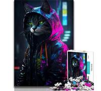 Jigsaw Puzzles for Teenagers 1000 Piece Cat Neon Art Adult Puzzles,Stress Reliever Difficult Challenge Secret Santa Gifts 75x50cm