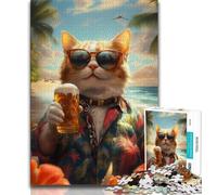 Jigsaw Puzzles for Teenagers 1000 Piece Cat on Vacation,Decompressing Intellectual Educational Toy Educational Game for Birthday,Chrismas 38x26cm