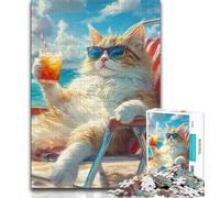 Jigsaw Puzzles for Teenagers 1000 Piece Cat on Vacation,Family Entertainment Toys with Matching Poster And Trivia Sheet (38x26cm)
