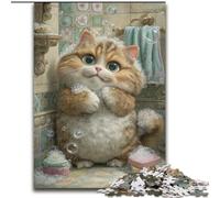 Jigsaw Puzzles for Teenagers 1000 Piece Cat Taking A Bath, Decompressing Intellectual Educational Toy Is Ideal As Gifts for The Whole Family (Size 26x38cm)
