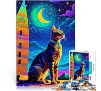 Jigsaw Puzzles for teenagers 1000 Piece Cat Under a Crescent Moon and Obelisk DIY-Spielzeug Lustiges Geschenk38x26cm