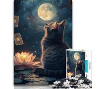 Jigsaw Puzzles for Teenagers 1000 Piece Cat Under The Moon Jigsaw,learning Educational Is Ideal As A Gift for The Whole Family 26x38cm