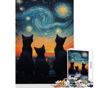 Jigsaw Puzzles for Teenagers 1000 Piece Cats ﹨u Starry Night Toy Wall Decor Funny Gift Brain Teaser Game Enhance Love between Couples size 38x26cm