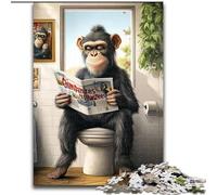 Jigsaw Puzzles for Teenagers 1000 Piece Chimpanzee Sitting on Toilet,Help The Brain Exercise Addictive Toys to Cultivate Patience Perfect Decoration 38X26CM