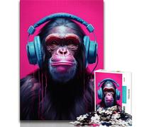 Jigsaw Puzzles for Teenagers 1000 Piece Chimpanzee with Headphones Teenager Puzzles,learning Educational Is Ideal As A Gift for The Whole Family (size 75x50cm)