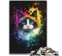 Jigsaw Puzzles for Teenagers 1000 Piece Colorful Ragdoll Cat Difficult And Challenge with Matching Poster And Trivia Sheet for Age 14 38x26cm