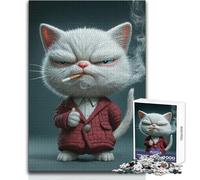 Jigsaw Puzzles for Teenagers 1000 Piece Cool British Cat Smoking Unique Challenge Game Presents for Women Art Work Gift Size 38x52cm