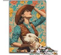 Jigsaw Puzzles for Teenagers 1000 Piece Cowgirl Dog in Wildflowers, Learning Educational Is Ideal As A Gift for The Whole Family (Size 50x75cm)