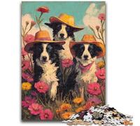 Jigsaw Puzzles for Teenagers 1000 Piece Cowgirl Dogs in Wildflowers Stress Reliever Difficult Challenge Suitable for Desktop Decoration 50x75cm