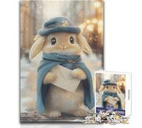 Jigsaw Puzzles for Teenagers 1000 Piece Cute Bunny Postman in Christmas Winter Scene Unique Challenge Game Presents for Women Art Work Gift Size 38x26cm