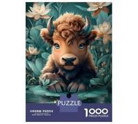 Jigsaw Puzzles for Teenagers 1000 Piece Cute Calf with Frog in Pond Jigsaw Puzzle Relax Games Difficult Hard Fun at Home Activities, 38x26cm/1000pcs