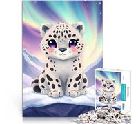 Jigsaw Puzzles for teenagers 1000 Piece Cute Snow Leopard Aurora Familienaktivität Lernspiel für Geburtstag, Weihnachten75x50cm