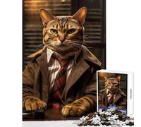 Jigsaw Puzzles for Teenagers 1000 Piece Detective Bengal Cat Educational Toy Gifts Ideas Educational Game Enhance Love between Couples Size 38x52cm