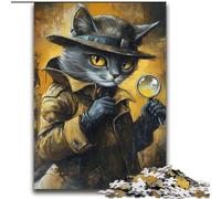 Jigsaw Puzzles for Teenagers 1000 Piece Detective Cat,Help The Brain Exercise Addictive Toys to Cultivate Patience Perfect Decoration 38X52CM