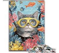 Jigsaw Puzzles for Teenagers 1000 Piece Diver Cat, for And 14 Years And over for Educational Game Challenge Toy Gift for Birthdays 26x38cm